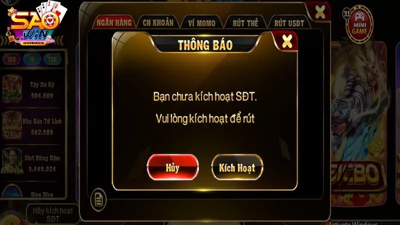 câu hỏi thưởng gặp việc nạp rút tiền